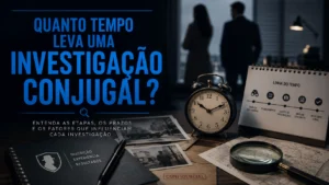 Detetive Profissional 16 Quanto tempo leva uma investigação conjugal? Entenda os fatores que influenciam o prazo, contrato, relatório, sigilo e cuidados antes de contratar.